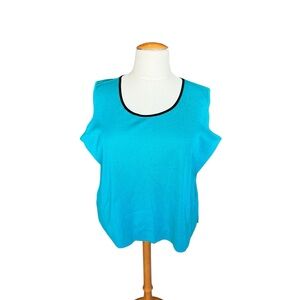 MING WANG Womens Career Tank Top Shell Round Neck Wrinkle Resistant 2X Teal Z84